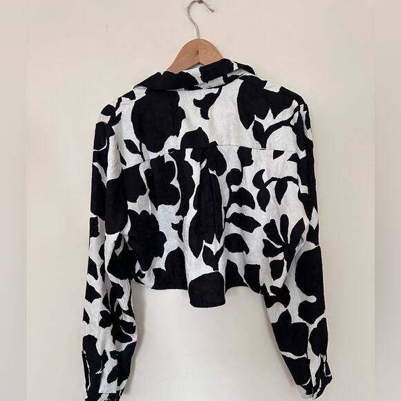 House Harlow 1960 Women’s Black and White Cropped Long Sleeve Blouse size L Nwt - Picture 4 of 8